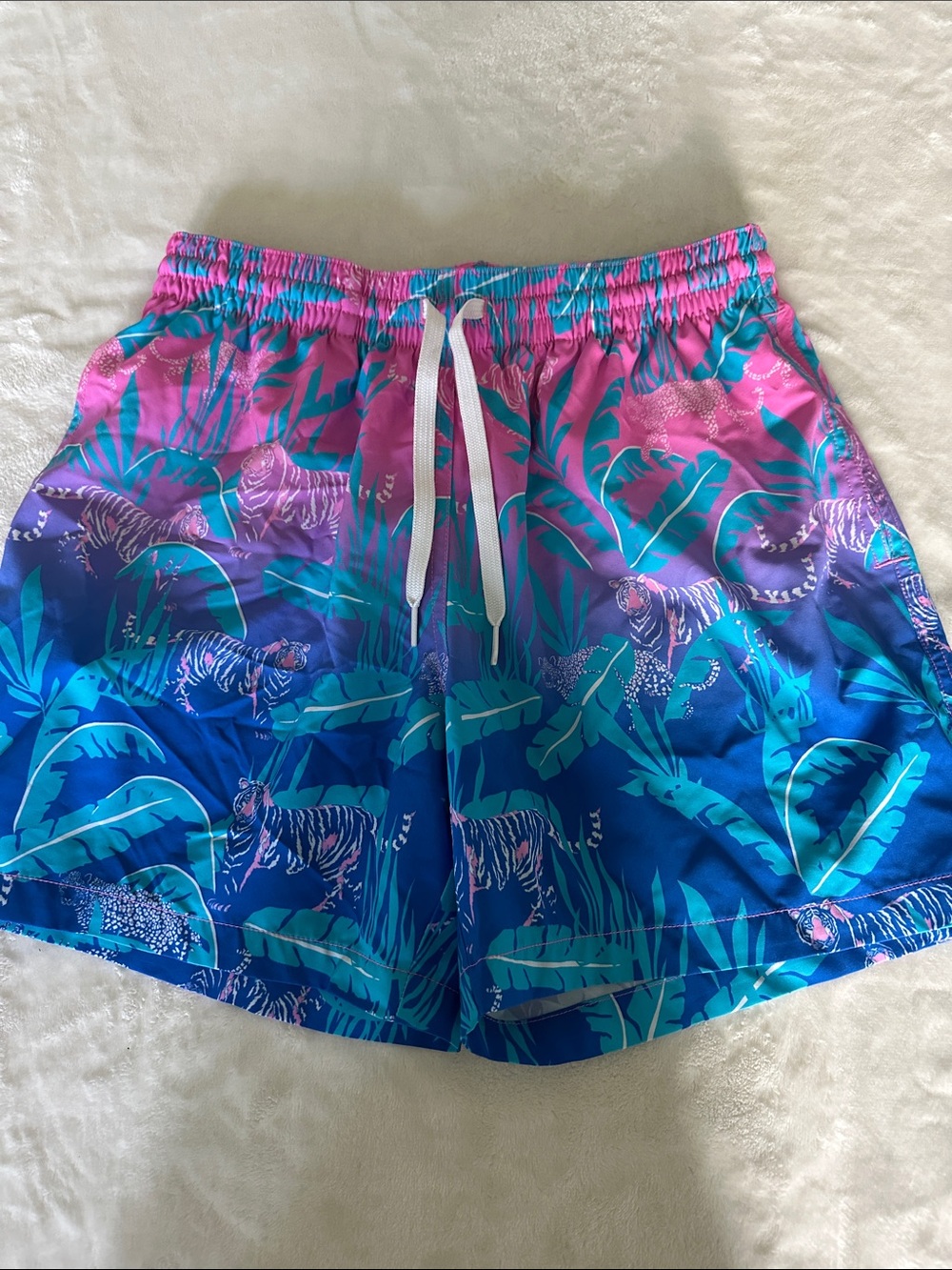 chubbies Pink and Blue Tropical Tiger swim Shorts